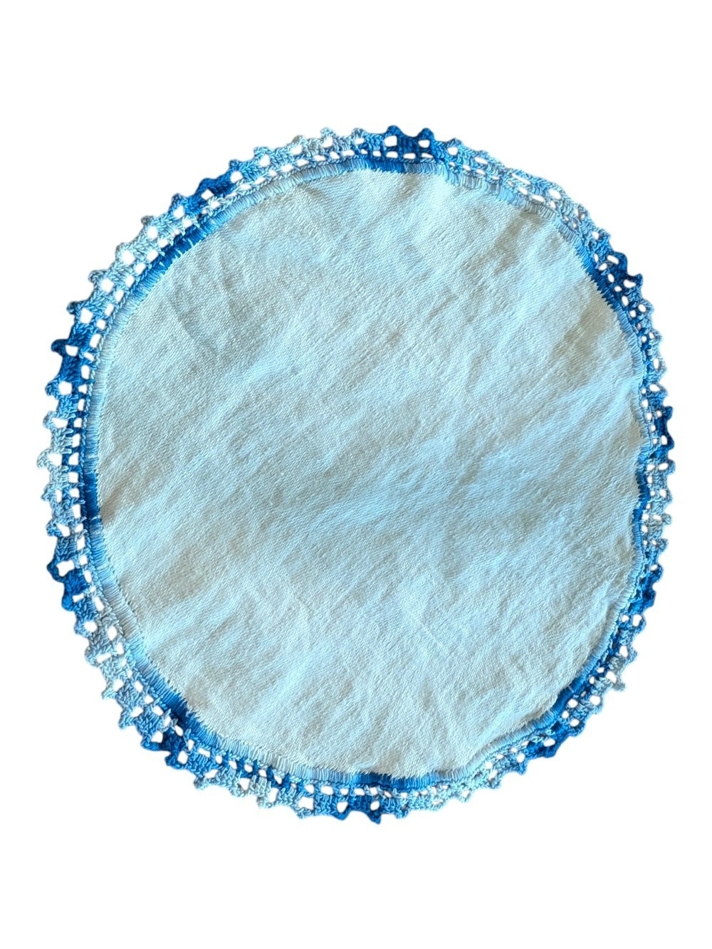 Blue Crochet Edge Round Linen Doily
